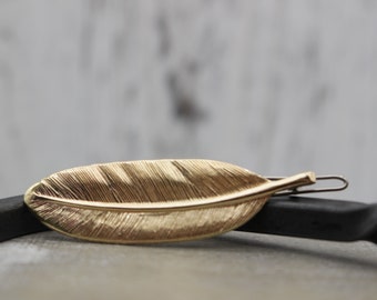 Brass feather barrette - golden barrette - small barrette - hair accessory - hair jewelry