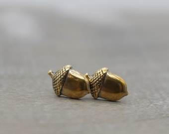 Tiny Acorn Studs - Stud Earrings - Fall Jewelry - Brass Copper studs - Gift for her - Jewelry Sale - Tiny Studs - Minimalist