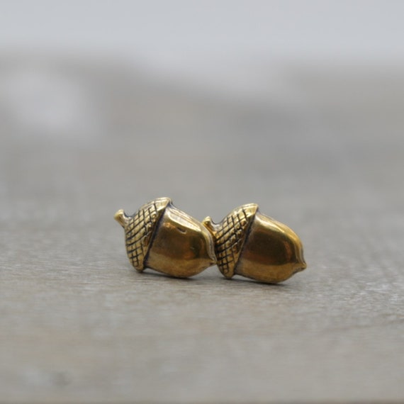 Acorn Brass Stud Earrings Brass Acorn with Sterling Silver Post