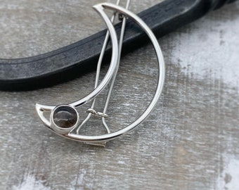 Crescent Moon barrette - Petite sterling silver barrette - moonstone barrette - gift for her - small barrette - hair jewelry - bangs