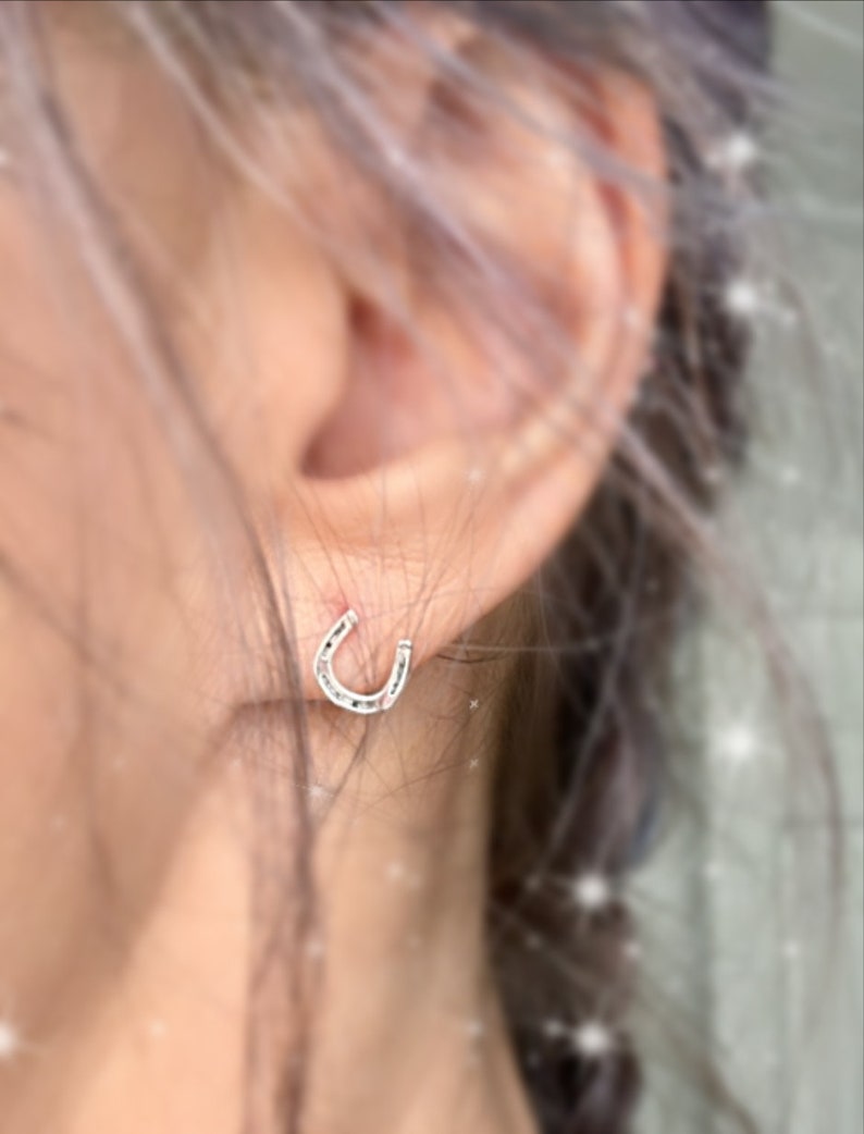 Sterling silver horseshoe stud earrings / cowgirl charm horseshoe earrings / gift for her / petite studs image 6