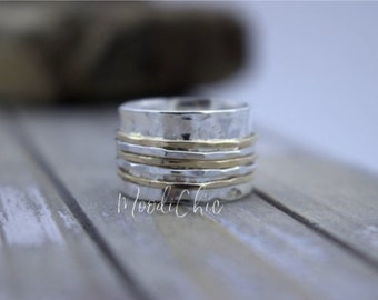 Sterling silver Gold filled spinner ring - Spinner Ring - Wide band ring - Gift for her - Fidget ring