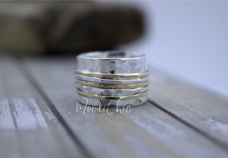 Sterling silver Gold filled spinner ring Spinner Ring Wide band ring Gift for her Fidget ring image 1