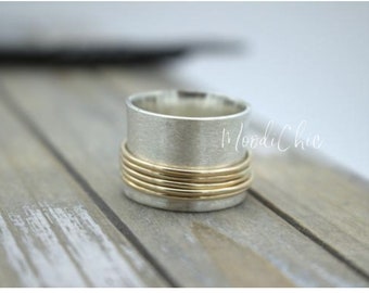 Wide Band Spinner Ring - Sterling Silver Gold Filled - Spinner Ring - Gift for her - Meditation Ring - Gift - fiddle ring