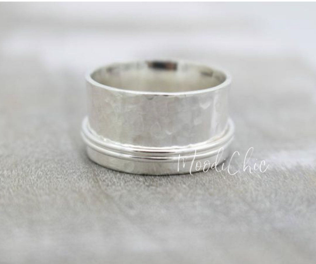 Hammered Sterling Silver Wide Band Spinner Ring: Meditation Jewelry - Etsy