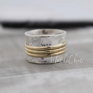 Sterling Silver Gold Spinner Ring Gold Silver Fidget Ring image 4