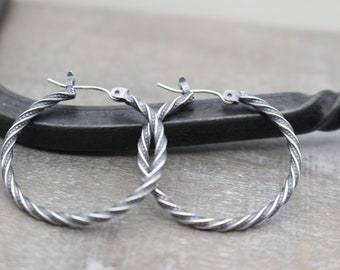 Sterling silver rustic hoop earrings - Rustic 1”    earrings - gift for her - jewelry sale / gift for mom