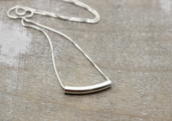Sterling Silver Tube Necklace: Minimalist Bar Pendant, .7mm Box Chain