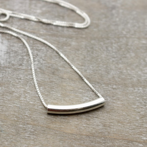 Minimalist Sterling silver tube necklace - Geometric modern simple layering necklace - Sliding bar necklace - gift for her - jewelry sale