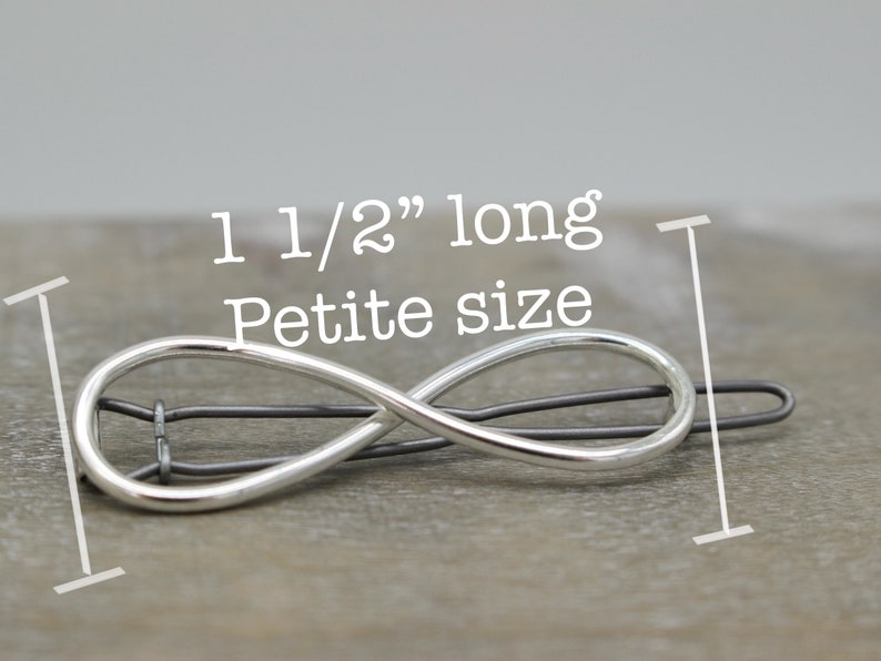 Small infinity barrette Petite sterling silver barrette gift for her petite barrette hair jewelry bangs / gift for mom image 4