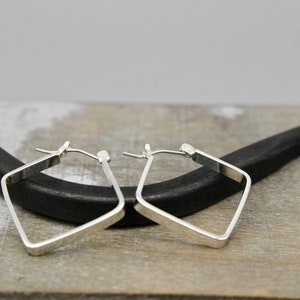 Sterling Silver Square Earrings / Click Latch Small Earrings / Square Hoops / Womans Silver Jewelry / Gift for her