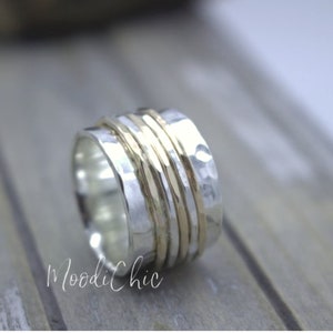 Sterling Silver Gold Filled Spinner Ring - Wide Band Fidget Ring - Etsy
