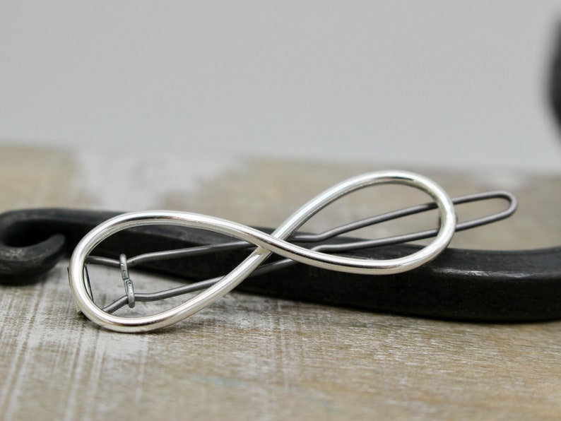 Small infinity barrette Petite sterling silver barrette gift for her petite barrette hair jewelry bangs / gift for mom image 1