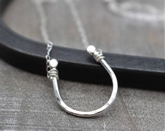 Horseshoe Necklace - Sterling Silver Necklace - Gift for her - Horse Lover - Lucky Charm - Gift Jewelry / gift for mom