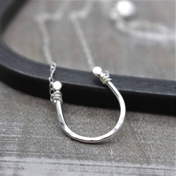 Hammered Sterling Silver Horseshoe Necklace - Lucky Charm Year of The Horse