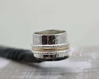 Sterling Silver Spinner Ring: Gold Filled Wide Band Meditation Jewelry