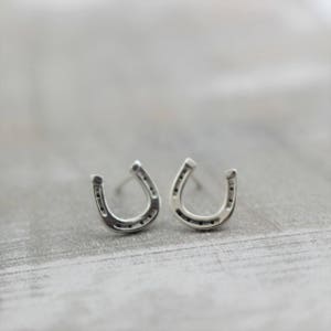 Sterling silver horseshoe stud earrings / cowgirl charm horseshoe earrings / gift for her / petite studs image 3