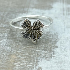 Silver Four Leaf Clover Ring / Sterling Shamrock Charm / Stacking Ring / Gift For Her