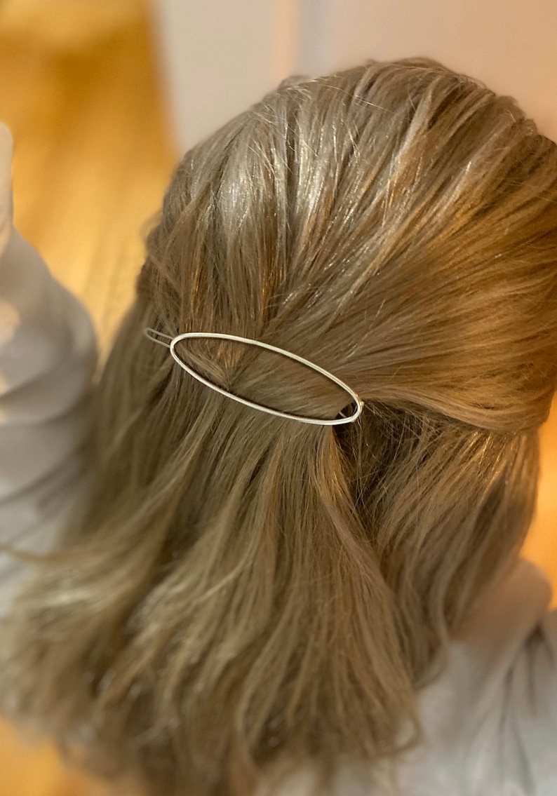 Medium Silver oval Barrette Sterling Silver Barrette Hair Etsy