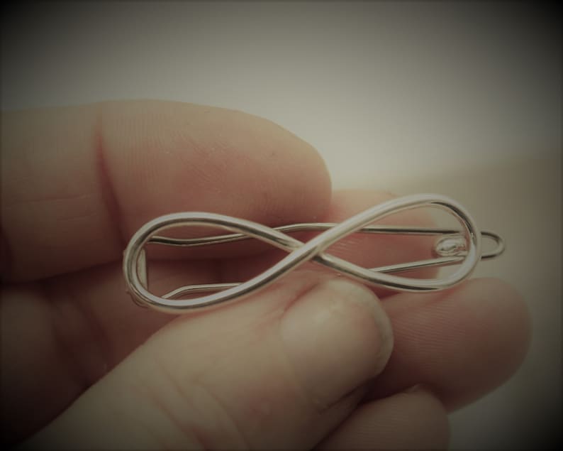 Small infinity barrette Petite sterling silver barrette gift for her petite barrette hair jewelry bangs / gift for mom image 6