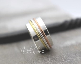 Mixed metal Spinner Ring - Meditation Ring - Wide band fidget Ring - Gift for her - Wide band SR100