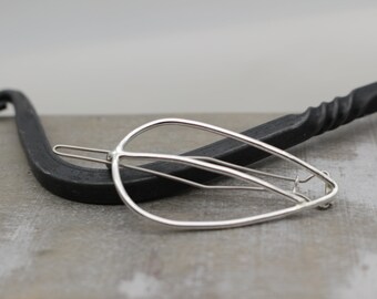 MEDIUM Hand Forged Sterling Silver Leaf Barrette - Hair Jewelry