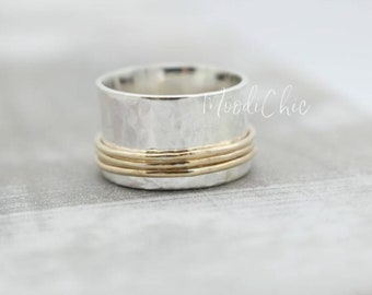 Gold filled sterling silver spinner ring - Fiddle Ring - Gift for her - Jewelry Sale - Wide Band - Ring