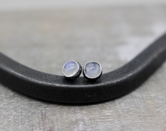 Rainbow moonstone stud earrings - Sterling Silver Earrings - 5mm Studs - gift for her - jewelry sale - minimalist