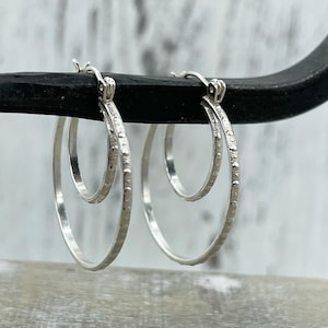 Sterling silver Double Hoop Earrings - Sterling Silver Click Hoops - Earrings - Simple Hoops - gift for her - Silver Earrings