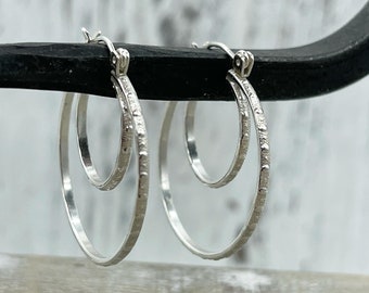 Sterling silver Double Hoop Earrings - Sterling Silver Click Hoops - Earrings - Simple Hoops - gift for her - Silver Earrings