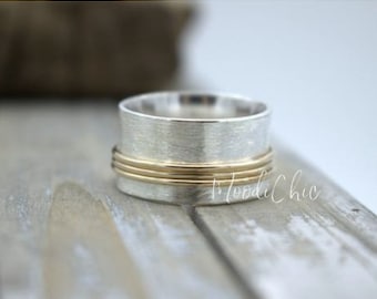Brushed Sterling Silver Spinner Ring – Gold Filled Fidget Band