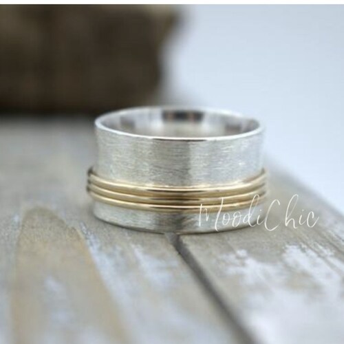 Gold Filled Sterling Silver Spinner Ring Fiddle Ring Gift Etsy