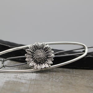 Medium Silver Sunflower Barrette - Sterling Silver Barrette - Hair Accessory - Gift for her - Bangs Barrette - hair accessory
