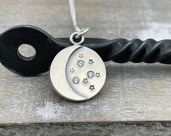 Crescent Moon Charm Necklace / Sterling Silver Moon Necklace / Moon and Stars Necklace / Gemstones