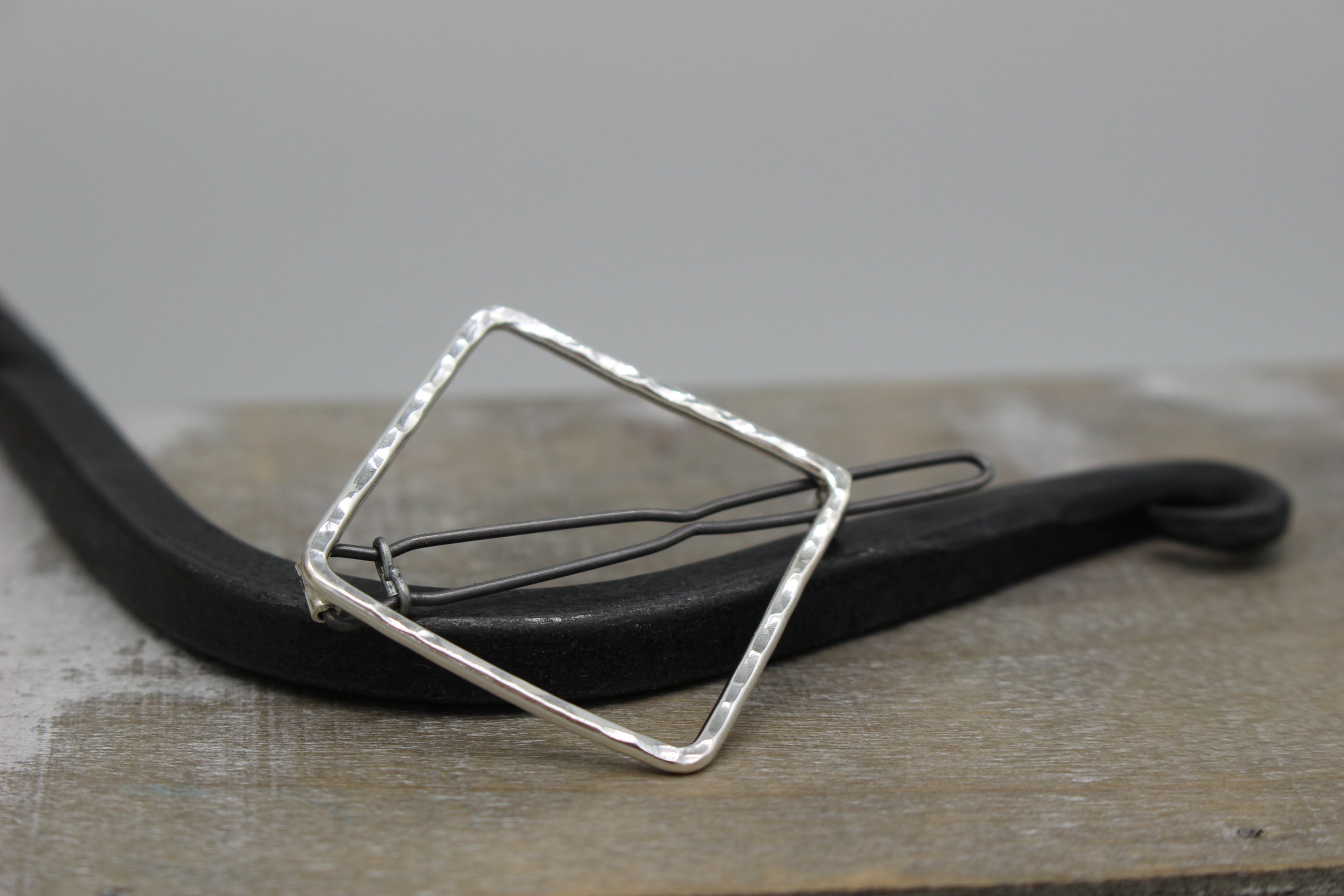 Small Square Barrette / Sterling Silver Barrette / Hair