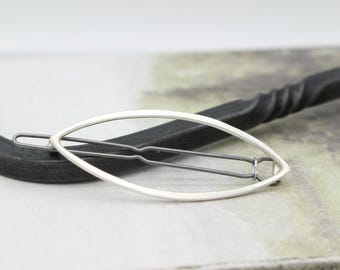 Handmade Marquise Sterling Silver Barrette: Matte Finish Hair Jewelry