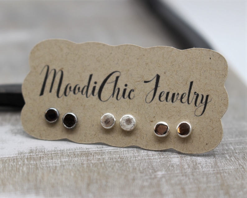 Tiny pebble stud earrings minimalist earrings gift for her recycled dot earrings sterling silver studs earring set image 2