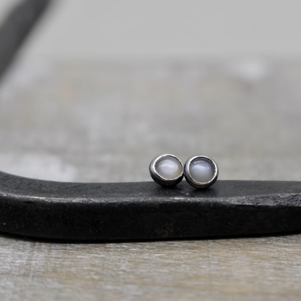 Gray Moonstone 4mm Stud Earrings - Petite sterling silver earrings - moonstone jewelry - gift for her - jewelry sale