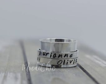 Personalized Sterling Silver Spinner Ring: Hand Stamped Name Ring
