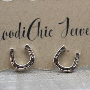 Sterling silver horseshoe stud earrings / cowgirl charm horseshoe earrings / gift for her / petite studs image 2