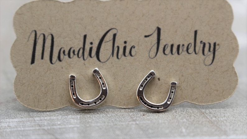 Sterling silver horseshoe stud earrings / cowgirl charm horseshoe earrings / gift for her / petite studs image 2