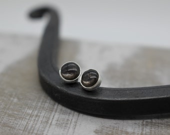 Sterling Silver Black Moonstone Stud Earrings – 6mm Gemstone Jewelry
