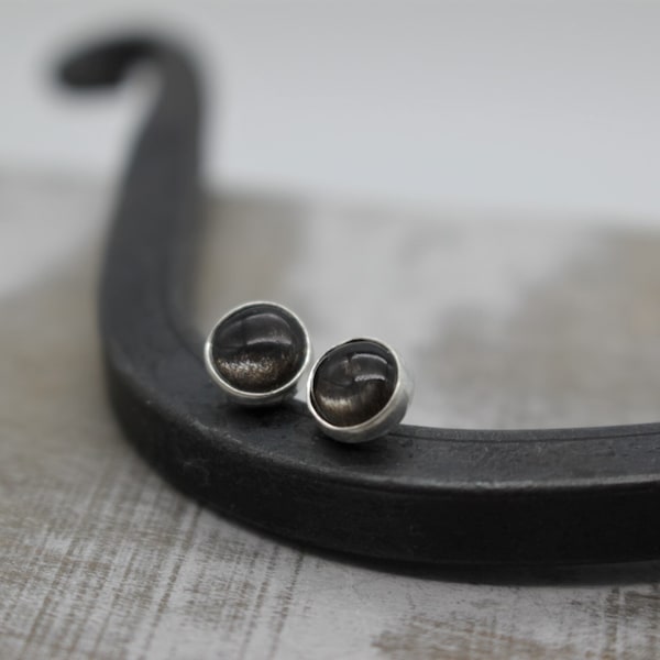 Black Moonstone 6mm Studs - Sterling silver earrings - gift for her - jewelry sale - moonstone jewelry - Gemstone studs