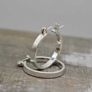 Medium sterling silver brushed hoop earrings / hoop earrings with matte finish / minimalist hoops / gift for her / jewelry sale