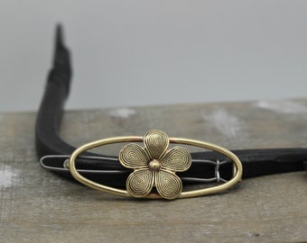 Small Brass Barrette with flower / Hair jewelry / hair accessories / small hair clip for bangs / gift for her