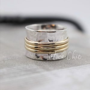 Sterling Silver Gold Spinner Ring Gold Silver Fidget Ring image 1