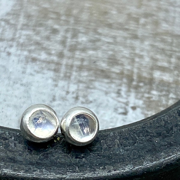 Petite sterling silver rainbow moonstone studs / moonstone stud earrings / 3mm earrings / gift for her / jewelry sale