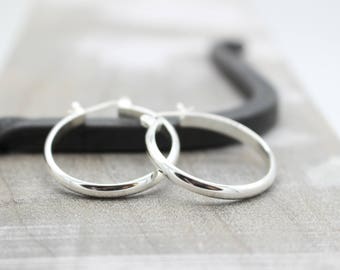 Polish Hoops - 1 Inch Sterling Silver Hoop Earrings - Click Latch Earrings - Gift for her - jewelry sale - Silver Hoops / gift for mom