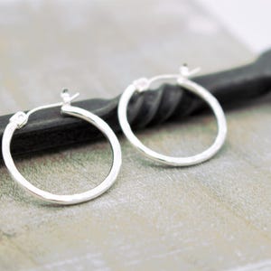 Medium sterling silver hoop earrings - 3/4” silver latch hoops - gift for her - jewelry sale