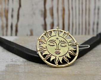 Small Brass Sun Barrette / Round Barrette / Hair Accessories